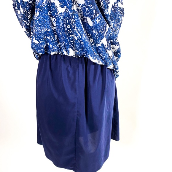 VINCE CAMUTO Blue White Paisley Chiffon Dres - Picture 4 of 6